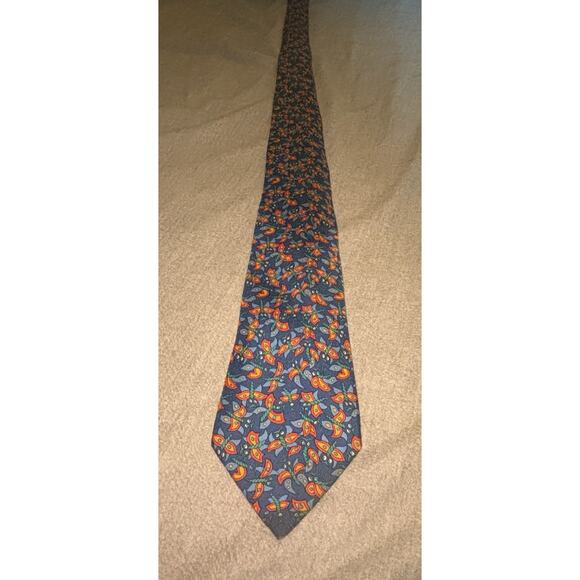 Hermes Paris Silk Tie Blue Floral Butterfly Pattern Made in France - Picture 1 of 3
